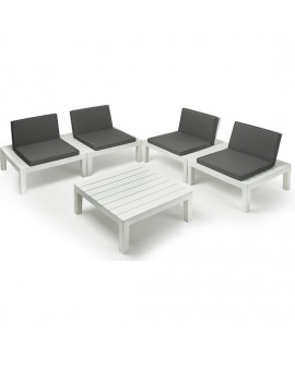 SET JARDÍN MODELO API MESA BAJA CON 4 SILLONES CON COJINES BLANCO