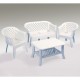 SET TERRAZA VERANDA MESA BAJA 2 SILLONES Y 1 BANCO CON COJINES BLANCO