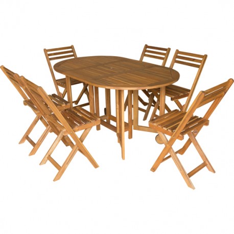 CONJUNTO MESA TRANSFORMABLE+6 SILLAS MADERA ACACIA NATURAL SEVEN HOUSE