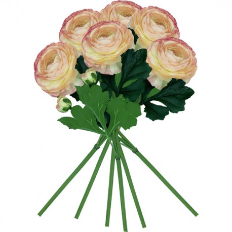 PACK DE 6 RAMOS DE RANUNCULO GIGANTE CON TACTO NATURAL 55 CM CON FLORES DE 12 CM EN COLOR ROSA