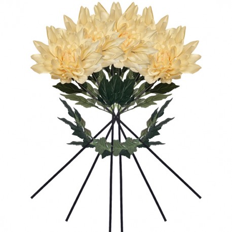 PACK DE 6 RAMOS DE DALÍA GIGANTE DE 110 CM CON FLORES - CREMA