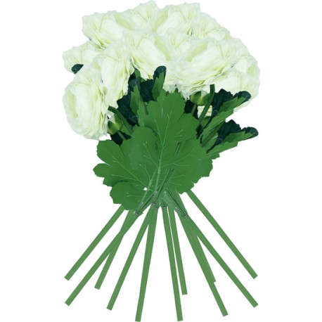 PACK DE 12 RAMOS DE RANUNCULO GIGANTE CON TACTO NATURAL 55 CM CON FLORES - BLANCO