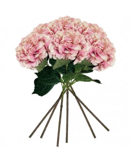 PACK DE 6 RAMOS DE HORTENSIAS CON TACTO NATURAL 88 CM CON FLORES, ROSA