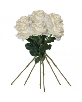 PACK DE 6 RAMOS DE ROSAS CON TACTO NATURAL DE 69 CM CON FLOR DE 11 CM EN COLOR BLANCO