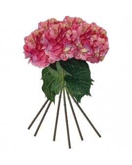 PACK DE 6 RAMOS DE HORTENSIAS CON TACTO NATURAL 88 CM CON FLORES DE 20 CM EN COLOR FUCSIA