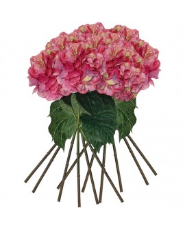 PACK DE 12 RAMOS DE HORTENSIAS CON TACTO NATURAL 88 CM CON FLORES DE 20 CM EN COLOR FUCSIA