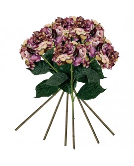 PACK DE 6 RAMOS DE HORTENSIAS CON TACTO NATURAL 88 CM CON FLORES DE 20 CM EN COLOR LILA