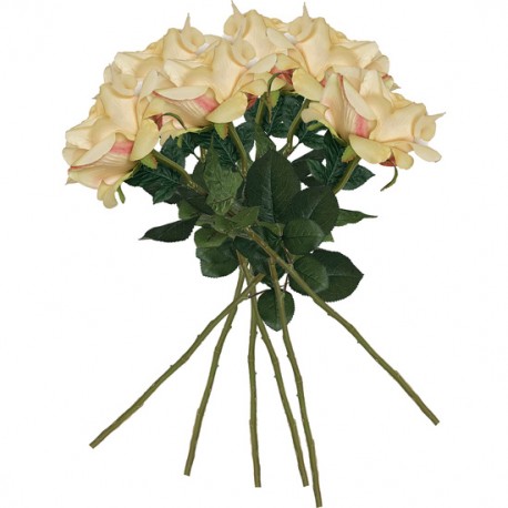 PACK DE 6 RAMOS DE ROSAS CON TACTO NATURAL DE 69 CM CON FLOR DE 11 CM EN COLOR AMARILLO