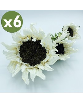 PACK DE 6 RAMOS DE GIRASOL DE 56 CM CON 3 FLORES EN COLOR BLANCO