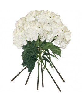 PACK DE 6 RAMOS DE HORTENSIAS CON TACTO NATURAL 88 CM CON FLORES DE 20 CM EN COLOR BLANCO