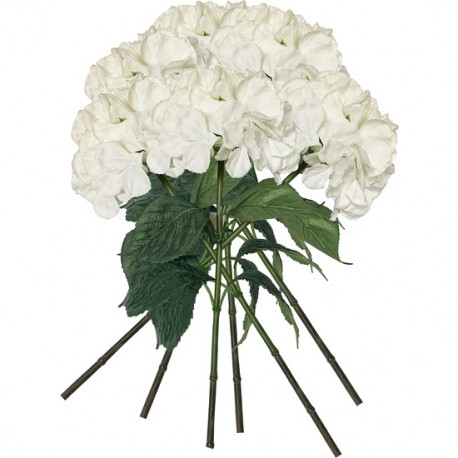 PACK DE 6 RAMOS DE HORTENSIAS CON TACTO NATURAL 88 CM CON FLORES DE 20 CM EN COLOR BLANCO