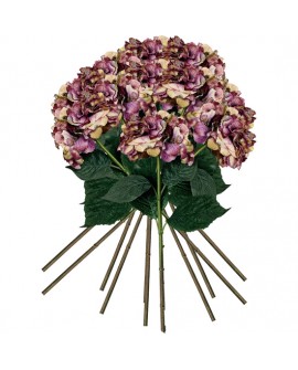 PACK DE 12 RAMOS DE HORTENSIAS CON TACTO NATURAL 88 CM CON FLORES DE 20 CM EN COLOR LILA