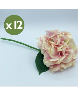 PACK DE 12 RAMOS DE HORTENSIAS CON TACTO NATURAL 42 CM CON FLORES DE 20 CM EN COLOR ROSA