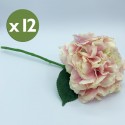 PACK DE 12 RAMOS DE HORTENSIAS CON TACTO NATURAL 42 CM CON FLORES DE 20 CM EN COLOR ROSA