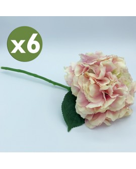 PACK DE 6 RAMOS DE HORTENSIAS CON TACTO NATURAL 42 CM CON FLORES DE 20 CM EN COLOR ROSA