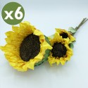 PACK DE 6 RAMOS DE GIRASOL DE 56 CM CON 3 FLORES EN COLOR AMARILLO