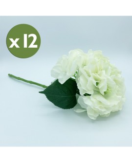 PACK DE 12 RAMOS DE HORTENSIAS CON TACTO NATURAL 42 CM CON FLORES DE 20 CM EN COLOR BLANCO