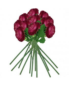 PACK DE 12 RAMOS DE RANUNCULO GIGANTE CON TACTO NATURAL 55 CM CON FLORES DE 12 CM EN COLOR FUCSIA