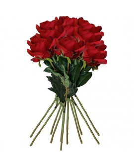 PACK DE 12 RAMOS DE ROSAS CON TACTO NATURAL DE 69 CM CON FLOR DE 11 CM EN COLOR ROJO