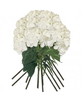 PACK DE 12 RAMOS DE HORTENSIAS CON TACTO NATURAL 88 CM CON FLORES DE 20 CM EN COLOR BLANCO