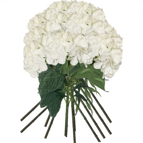 PACK DE 12 RAMOS DE HORTENSIAS CON TACTO NATURAL 88 CM CON FLORES DE 20 CM EN COLOR BLANCO