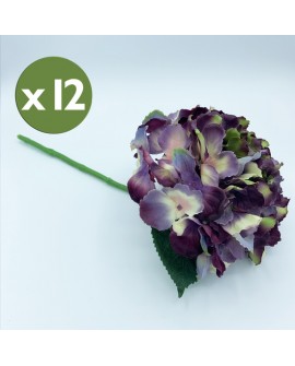 PACK DE 12 RAMOS DE HORTENSIAS CON TACTO NATURAL 42 CM CON FLORES DE 20 CM EN COLOR LILA