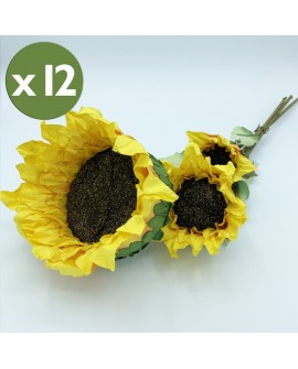 PACK DE 12 RAMOS DE GIRASOL DE 56 CM CON 3 FLORES EN COLOR AMARILLO