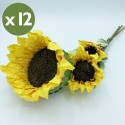 PACK DE 12 RAMOS DE GIRASOL DE 56 CM CON 3 FLORES EN COLOR AMARILLO