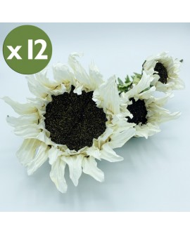 PACK DE 12 RAMOS DE GIRASOL DE 56 CM CON 3 FLORES EN COLOR BLANCO