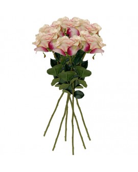 PACK DE 6 RAMOS DE ROSAS CON TACTO NATURAL DE 69 CM CON FLOR DE DIAM 11 CM EN COLOR ROSA