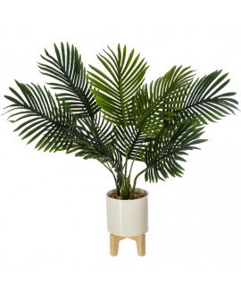 PLANTA ARTIFICIAL PALMERA ALTURA 72 CON MACETA CERÁMICA CON PATAS DE MADERA