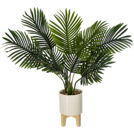 PLANTA ARTIFICIAL PALMERA ALTURA 72 CON MACETA CERÁMICA CON PATAS DE MADERA