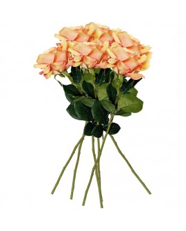 PACK DE 6 RAMOS DE ROSAS CON TACTO NATURAL DE 69 CM CON FLOR DE Ø11 CM EN COLOR NARANJA