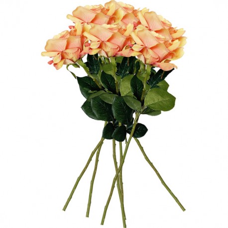 PACK DE 6 RAMOS DE ROSAS CON TACTO NATURAL DE 69 CM CON FLOR DE Ø11 CM EN COLOR NARANJA