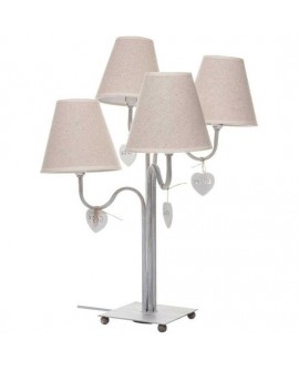 LAMPARA DE MESA DE METAL BLANCO ANTIGUO, 4 LUCES