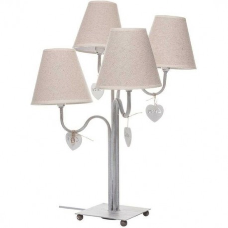 LAMPARA DE MESA DE METAL BLANCO ANTIGUO, 4 LUCES