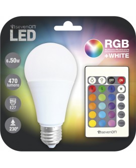 LED DIMABLE RGB WHITE CON MANDO - 6W 470LM E27 4000K 25000H