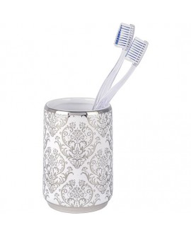 VASO CEPILLOS DE DIENTES BAROCK BLANCO/PLATA