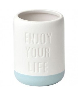 VASO DE BAÑO ENJOY YOUR LIFE HECHO EN DOLOMITE BLANCO Y TURQUESA