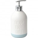 DISPENSADOR DE JABÓN DE 380ML ENJOY YOUR LIFE HECHO EN DOLOMITE BLANCO Y TURQUESA