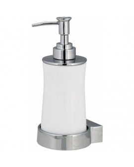 DISPENSADOR DE JABÓN LÍQUIDO, METAL CROMADO INOX Y PORCELANA, BLANCO