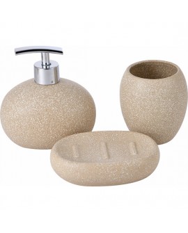 SET 3PC ACCESORIOS DE BAÑO (VASO + DISPENSADOR DE JABÓN + BOTE PARA ALGODONES + PLATO PARA JABÓN) CERÁMICA BEIGE TEVERE BE