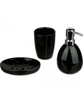 JUEGO DE BAÑO 3 PIEZAS NEGRO: DISPENSADOR JABON, VASO Y JABONERA