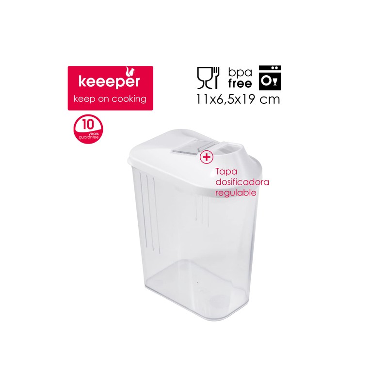 White PE/PS keeeper Dispensadores de Cereales 11 x 6.5 x 19 cm 