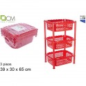 VERDULERO PLASTICO RECTANGULAR MULTIUSOS 3 PISOS ROJO